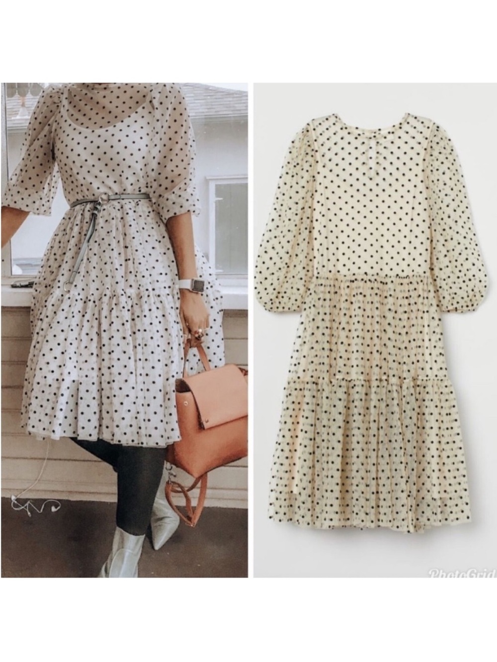 H&M Polka Dot Tulle Dress | Puff Sleeve Mesh Tiered Mini | Size M